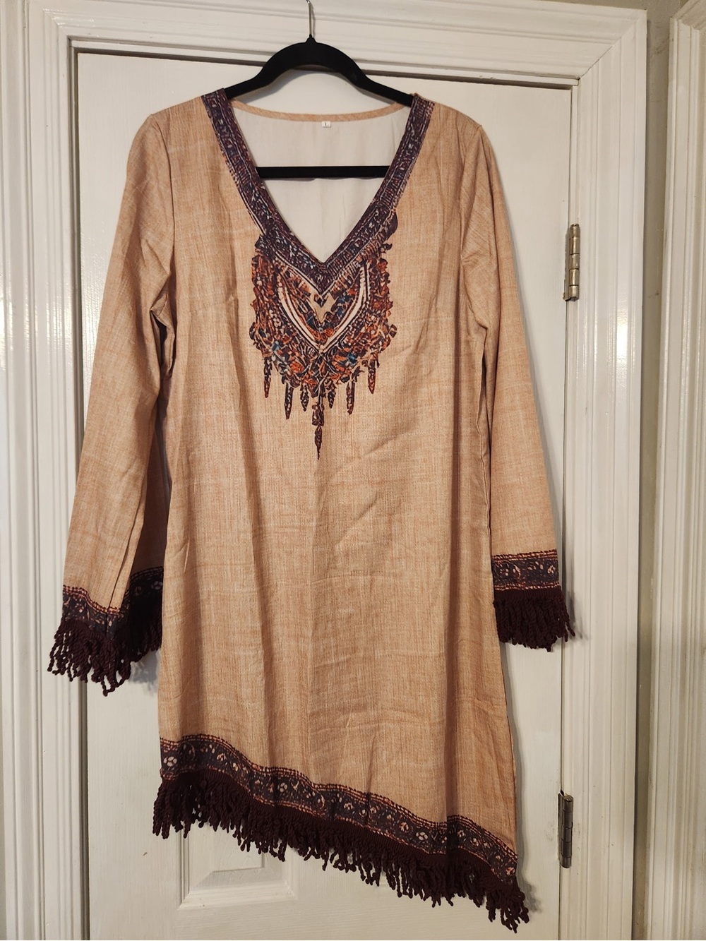 Embroidered Boho Fringe Mini Dress